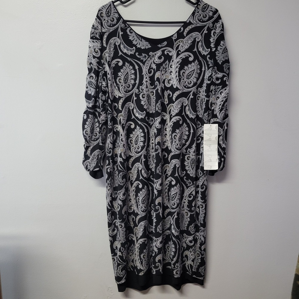 Connected Apparel 4‎ Way Reversible Paisley Sheath Dress Black White
